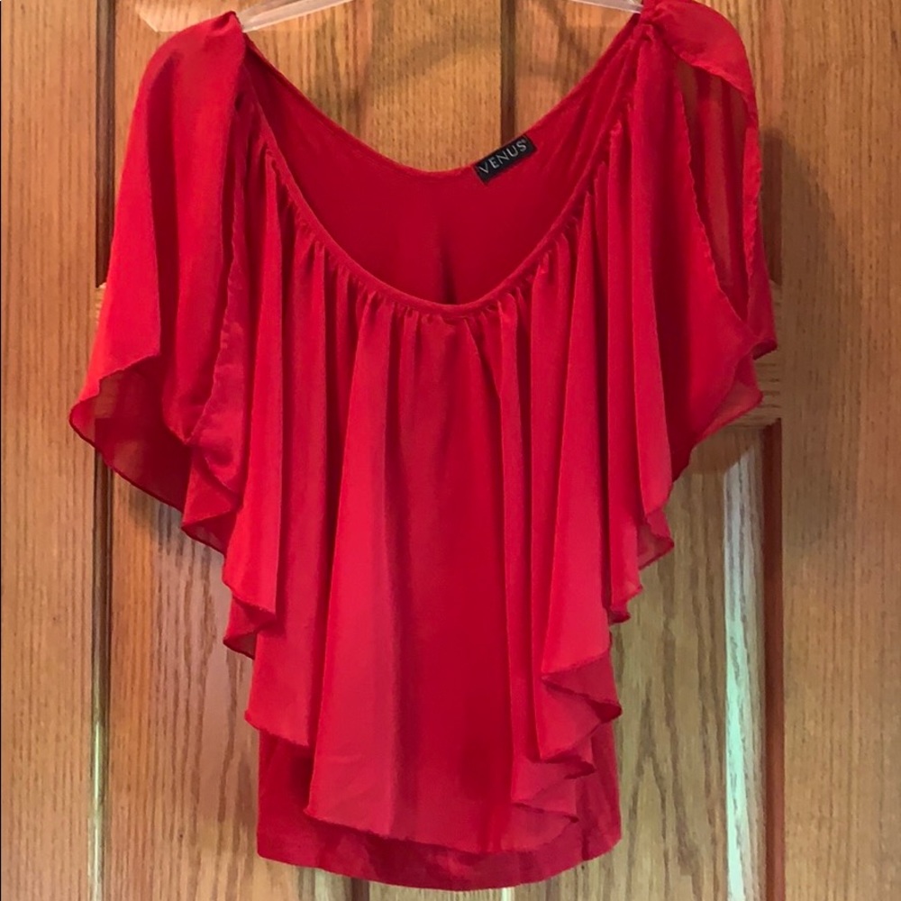 Venus cold shoulder red ruffle shirt